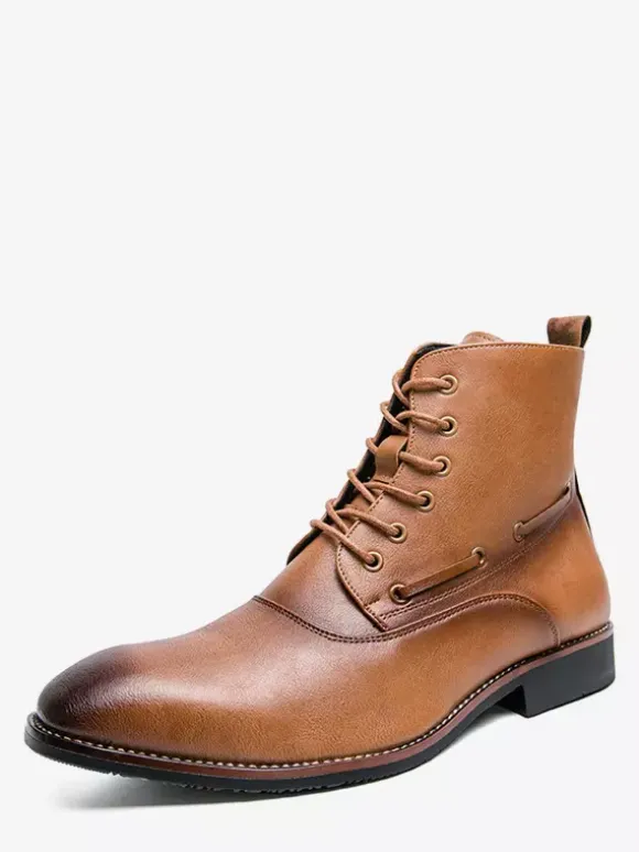 Mens Dress Ankle Boots Pointed Toe Leather Oxfords With Low Heel Formal Business Casual Shoes