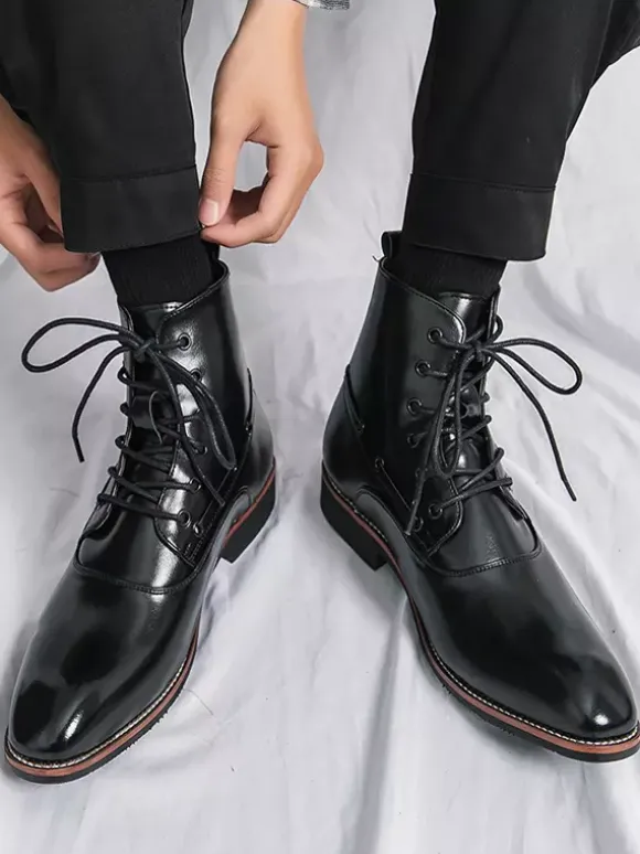 Mens Dress Ankle Boots Pointed Toe Leather Oxfords With Low Heel Formal Business Casual Shoes