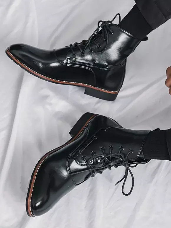 Mens Dress Ankle Boots Pointed Toe Leather Oxfords With Low Heel Formal Business Casual Shoes