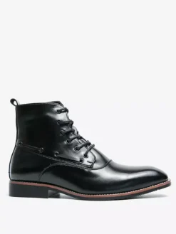 Mens Dress Ankle Boots Pointed Toe Leather Oxfords With Low Heel Formal Business Casual Shoes