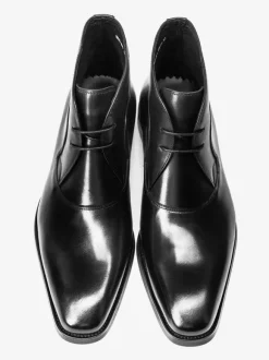 Men's Dress Boots Black Cowhide Leather Lace Up Square Toe Ankle Boots