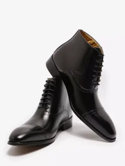 Mens Dress Boots British Pointy Toe Lace Up Leather Cap Toe Shoes