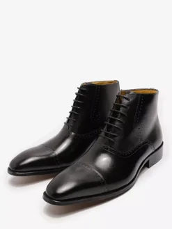 Mens Dress Boots British Pointy Toe Lace Up Leather Cap Toe Shoes
