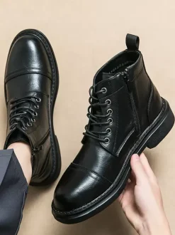 Mens Dress Boots Cap-Toe Derby Boots Chunky Sole Formal Ankle Boots