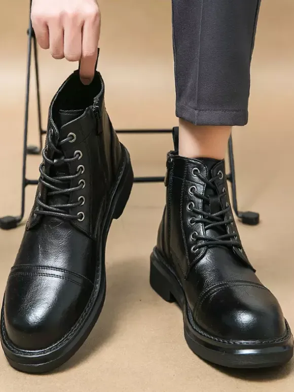 Mens Dress Boots Cap-Toe Derby Boots Chunky Sole Formal Ankle Boots