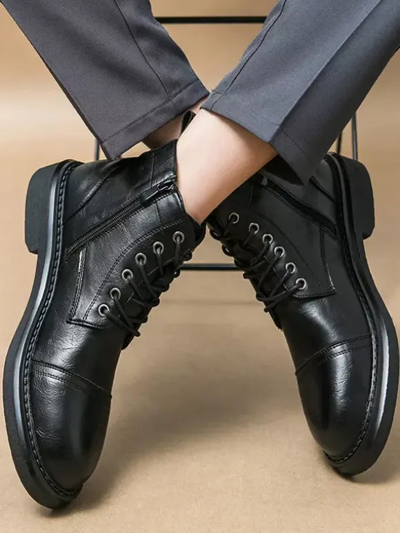 Mens Dress Boots Cap-Toe Derby Boots Chunky Sole Formal Ankle Boots