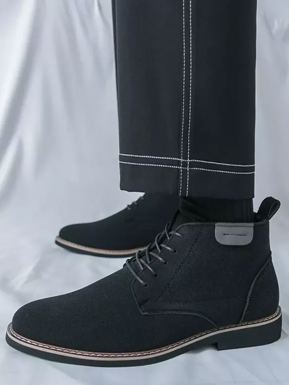 Mens Dress Boots Lace-Ups Suede Leather Ankle Boots