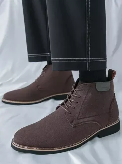 Mens Dress Boots Lace-Ups Suede Leather Ankle Boots