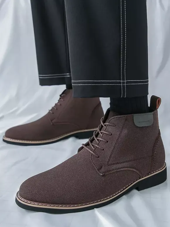 Mens Dress Boots Lace-Ups Suede Leather Ankle Boots