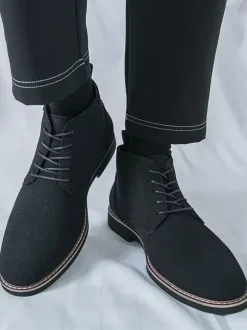 Mens Dress Boots Lace-Ups Suede Leather Ankle Boots