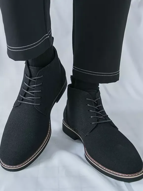 Mens Dress Boots Lace-Ups Suede Leather Ankle Boots