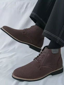 Mens Dress Boots Lace-Ups Suede Leather Ankle Boots
