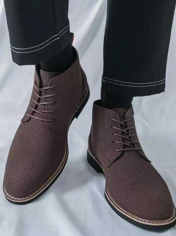 Mens Dress Boots Lace-Ups Suede Leather Ankle Boots