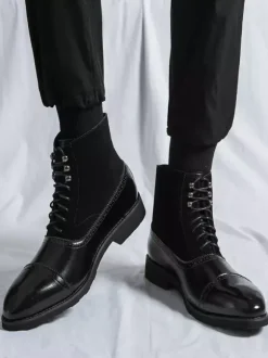 Mens Dress Boots Pointed Toe Oxford Style Lace Up Suede Leather Ankle Boots