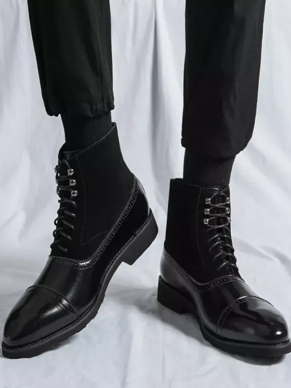 Mens Dress Boots Pointed Toe Oxford Style Lace Up Suede Leather Ankle Boots