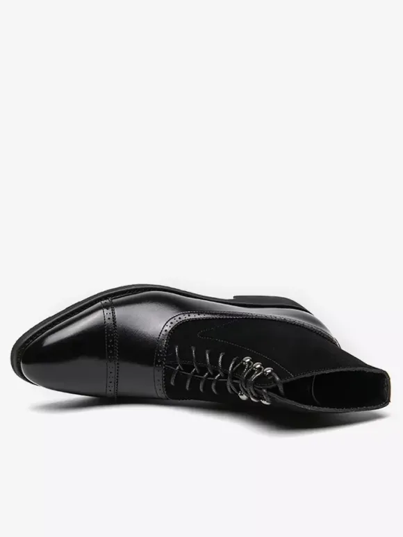 Mens Dress Boots Pointed Toe Oxford Style Lace Up Suede Leather Ankle Boots