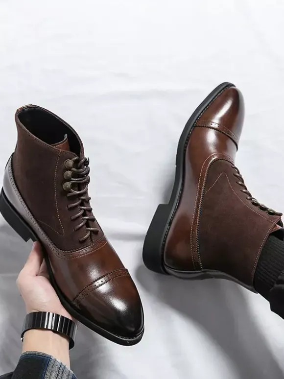Mens Dress Boots Pointed Toe Oxford Style Lace Up Suede Leather Ankle Boots