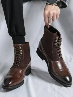 Mens Dress Boots Pointed Toe Oxford Style Lace Up Suede Leather Ankle Boots