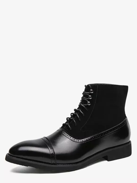 Mens Dress Boots Pointed Toe Oxford Style Lace Up Suede Leather Ankle Boots