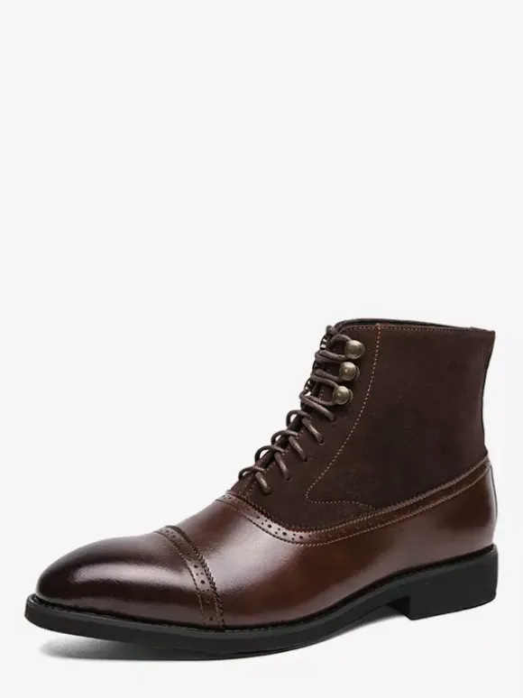 Mens Dress Boots Pointed Toe Oxford Style Lace Up Suede Leather Ankle Boots