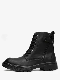 Mens Dress Boots Round-Toe Chunky Sole Hybrid Lace-Up And Side Zipper
