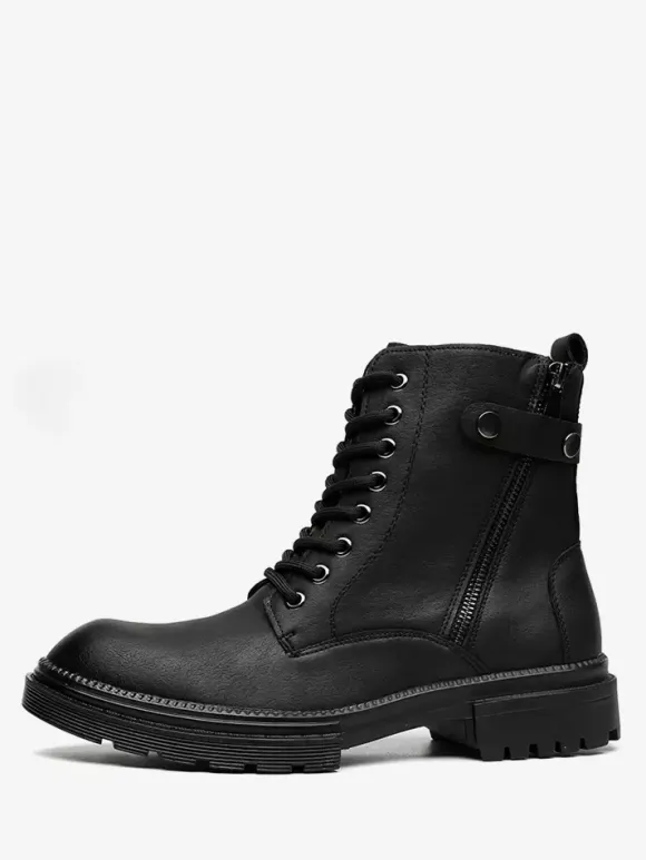 Mens Dress Boots Round-Toe Chunky Sole Hybrid Lace-Up And Side Zipper