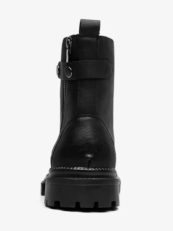 Mens Dress Boots Round-Toe Chunky Sole Hybrid Lace-Up And Side Zipper