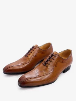Men's Dress Carved Oxford Square Toe Cowhide Prom Wedding Shoes