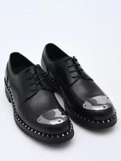 Mens Dress Derby Shoes Round Toe metal decoration Thick Sole Rivets Prom Wedding Shoes