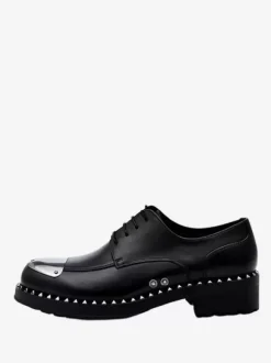 Mens Dress Derby Shoes Round Toe metal decoration Thick Sole Rivets Prom Wedding Shoes