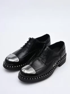 Mens Dress Derby Shoes Round Toe metal decoration Thick Sole Rivets Prom Wedding Shoes
