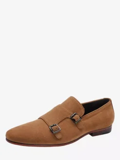 Men's Dress Loafers Suede Round Toe Buckle Detail Slip On Shoes