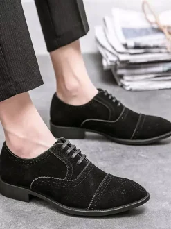 Men's Dress Oxford Formal Shoes Quality Pointed Toe Strap Adjustable PU Leather