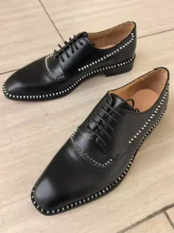 Men's Dress Shoes Black Square Toe Rhinestones Lace Up Wedding Prom Shoes