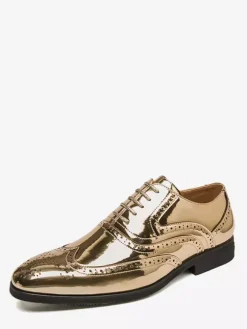 Men's Dress Shoes Gold Round Toe Lace Up Oxford Shoes