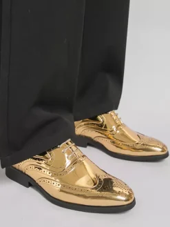Men's Dress Shoes Gold Round Toe Lace Up Oxford Shoes