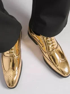 Men's Dress Shoes Gold Round Toe Lace Up Oxford Shoes