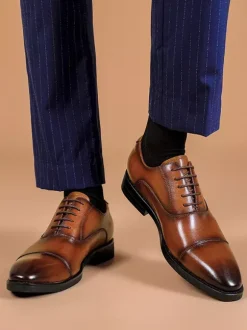 Mens Dress Shoes Leather Pointed Toe Lace Up Low Heels Derbies Shoes