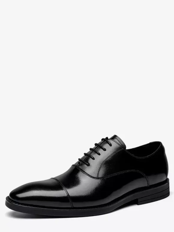 Mens Dress Shoes Leather Pointed Toe Lace Up Low Heels Derbies Shoes