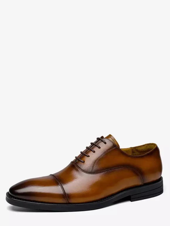 Mens Dress Shoes Leather Pointed Toe Lace Up Low Heels Derbies Shoes