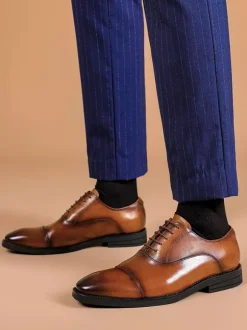 Mens Dress Shoes Leather Pointed Toe Lace Up Low Heels Derbies Shoes