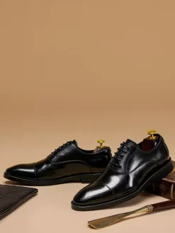 Mens Dress Shoes Leather Pointed Toe Lace Up Low Heels Derbies Shoes