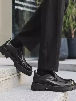 Mens Dress Shoes Non Slip Platform Lace Up Low Top Derbies Shoes