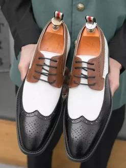 Mens Dress Shoes Round Toe Low Heels Contrasting Colors Derbies Shoes
