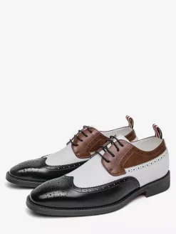 Mens Dress Shoes Round Toe Low Heels Contrasting Colors Derbies Shoes