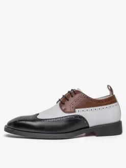 Mens Dress Shoes Round Toe Low Heels Contrasting Colors Derbies Shoes