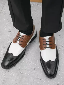 Mens Dress Shoes Round Toe Low Heels Contrasting Colors Derbies Shoes