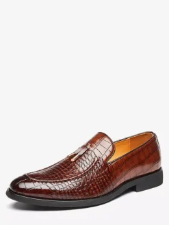 Men's Dress Shoes Round Toe Snake Pattern Slip On Shoes