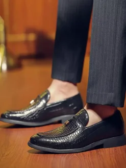 Men's Dress Shoes Round Toe Snake Pattern Slip On Shoes