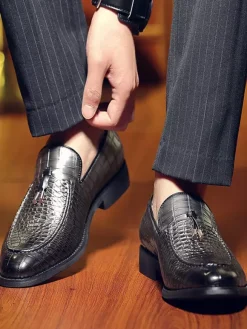 Men's Dress Shoes Round Toe Snake Pattern Slip On Shoes